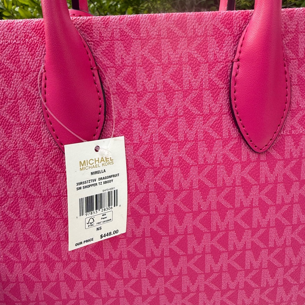 Michael Kors Mirella Small Shopper TZ Tote Crossbody Dragonfruit  mk logo - Picture 3 of 10